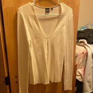 BOSS Cream Ribbed Cardigan